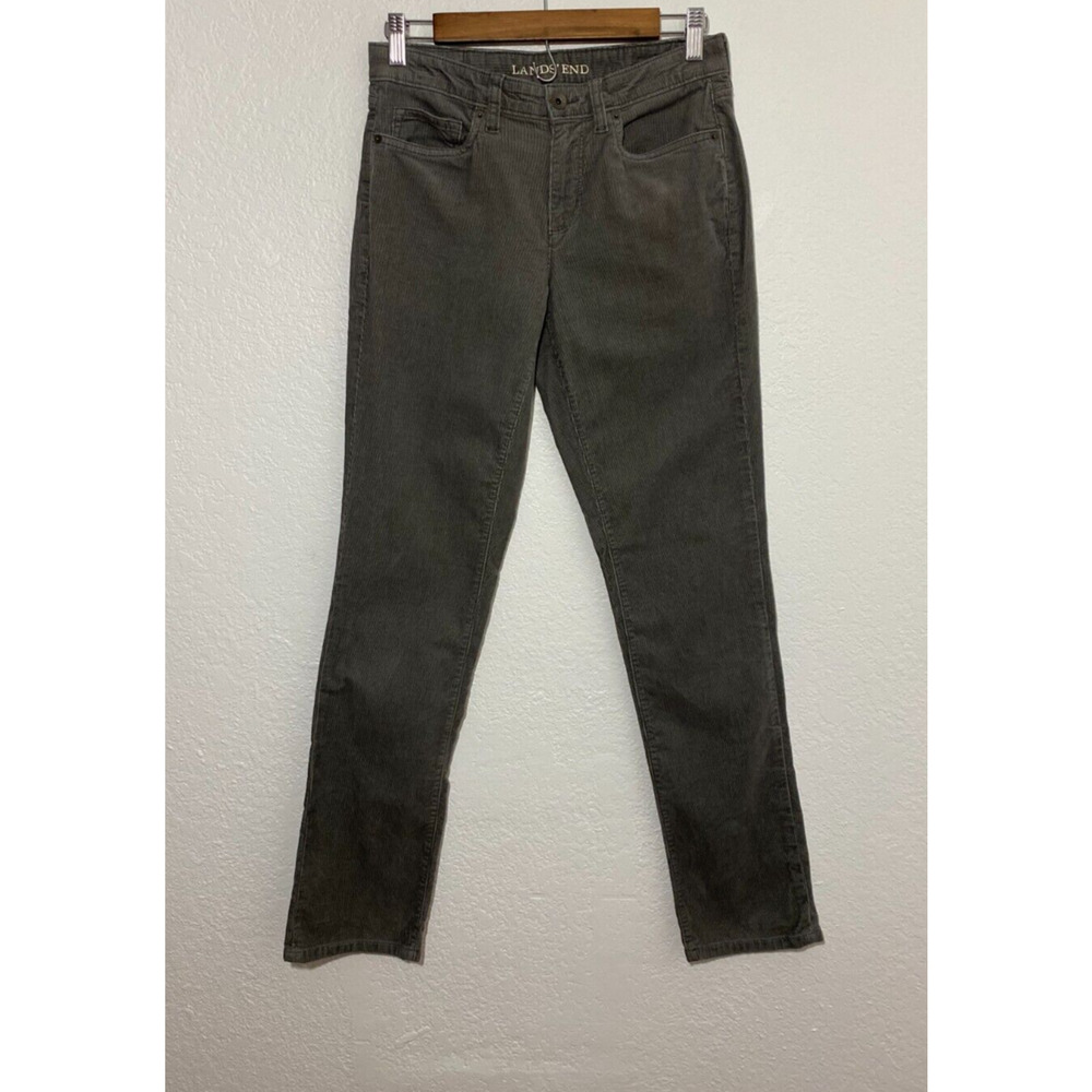 Lands' End Size 2 Gray Corduroy Pants Mid Rise Straight Leg Cotton Blend Casual